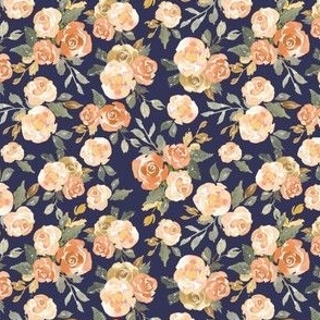 4x4 peach, orange and navy fall floral, watercolor floral for baby and kids clothing