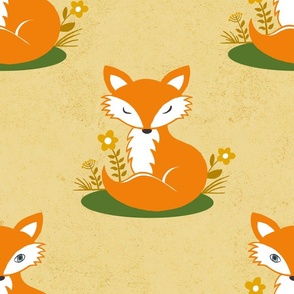 friendly sleepy foxes on gold | large