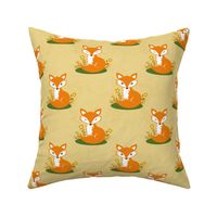 friendly sleepy foxes on light gold | small