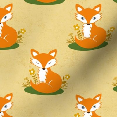 friendly sleepy foxes on light gold | small