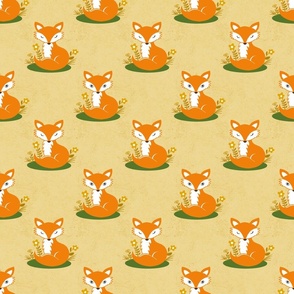 friendly sleepy foxes on light gold | small