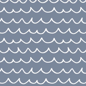 Playful Fun Sea Wave Pattern with Abstract Hand-drawn White Wax Crayon Ocean Waves on Earthy Light Blue in Minimalistic, Japandi, Normcore Style for Boho Home Decor, Children Nursery, Kids Wallpaper and Coastal Upholstery