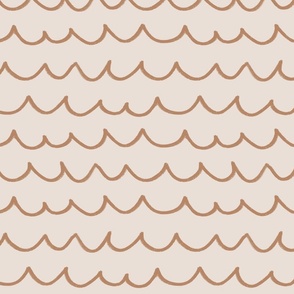 Playful Fun Sea Wave Pattern with Abstract Hand-drawn Terracotta Orange Wax Crayon Ocean Waves on Earthy Cream Off-White Nude in Minimalistic, Japandi, Normcore Style for Boho Home Decor, Children Nursery, Kids Wallpaper and Coastal Upholstery