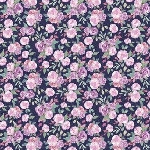 2.5 mini micro fall floral in purple on navy blue. For bows, baby, nursery and small items