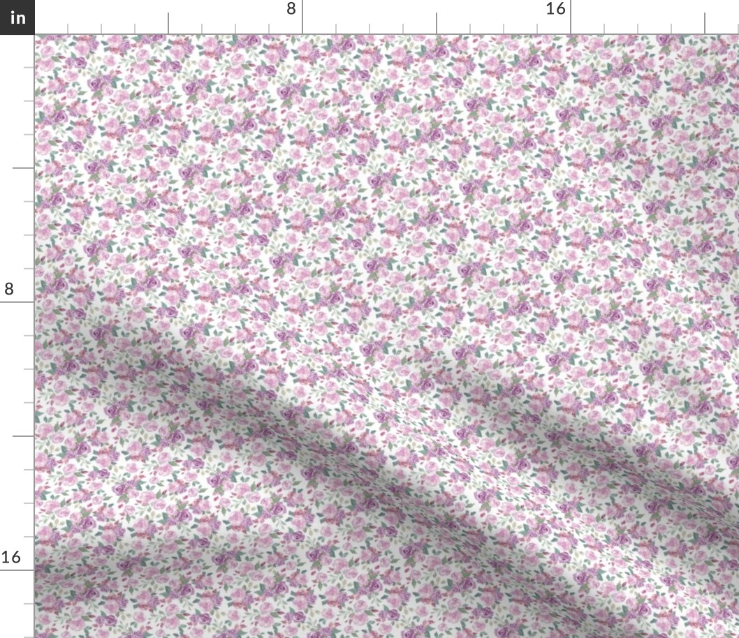 2.5 inch spring floral with purple watercolor flowers, for bows, headbands, girls, tiny ditsy floral