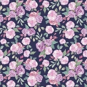 4x4 purple roses on navy blue, a fall floral perfect for baby and kids apparel