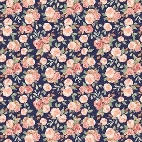 2.5 inch fall floral with pink roses on navy, perfect as a spring floral or fall floral for baby bows and kids apparel.