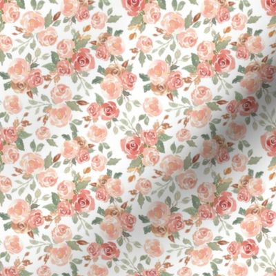 4x4 pink watercolor spring floral on white, for baby girl, nursery, girls dresses and apparel