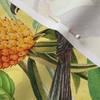 14" Exotic Jungle Beauty: A Vintage Botanical Pattern Featuring  tropical Fruits, palm leaves, colorful Toucan birds, monkeys and parrots double layer sunny yellow 