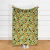 14" Exotic Jungle Beauty: A Vintage Botanical Pattern Featuring  tropical Fruits, palm leaves, colorful Toucan birds, monkeys and parrots double layer sunny yellow 