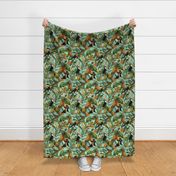 14" Exotic Jungle Beauty: A Vintage Botanical Pattern Featuring   tropical Fruits, palm leaves, colorful Toucan birds, monkeys and parrots summer turquoise