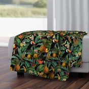 14" Exotic Jungle Beauty: A Vintage Botanical Pattern Featuring  tropical Fruits, palm leaves, colorful Toucan birds, monkeys and parrots double layer black night
