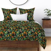 14" Exotic Jungle Beauty: A Vintage Botanical Pattern Featuring  tropical Fruits, palm leaves, colorful Toucan birds, monkeys and parrots double layer black night