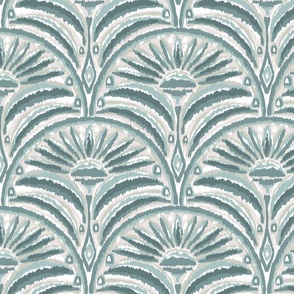  sage green IKAT - symmetrical daisy pattern