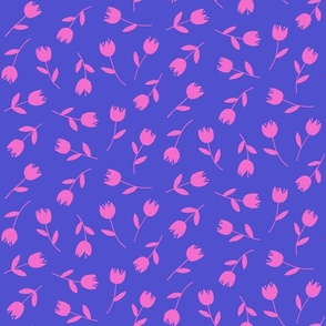 bright electric blue and pink tulip  flower stems  scatter