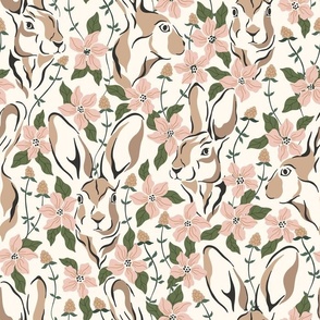 Bunnies and Pink Flowers
