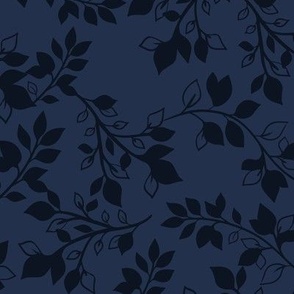 Medium Scale - All Over Botanical Leaves on Branches - Midnight Blue 