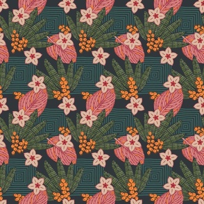 Tropical Floral Geometric - Midnight Pink and Green - Small