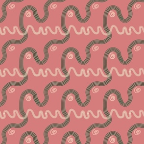 Swirl - green and yellow , pink background