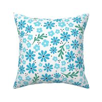 Large Scale Fun Flowers in Shades of Blue on White