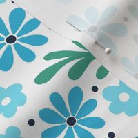 Large Scale Fun Flowers in Shades of Blue on White
