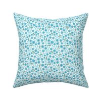 Small Scale Fun Flowers in Shades of Blue on White