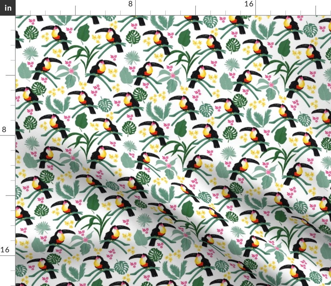 Tropical Toucan with monstera leaves and flowers   _smaller