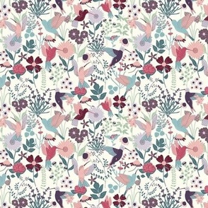 Hummingbirds Floral Spring (Cream) - MEDIUM 5X4