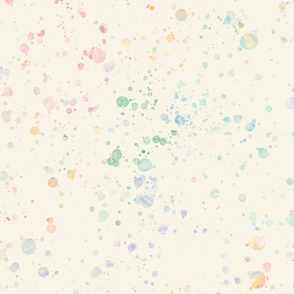 Pastel splatter pattern in rainbow colors on a cream background