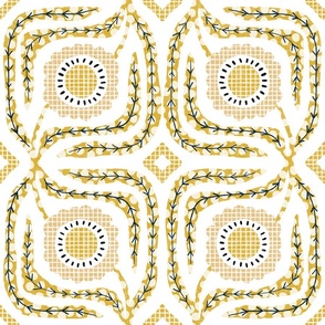 cosima - pattern clash - white and yellow with midnight blue accents