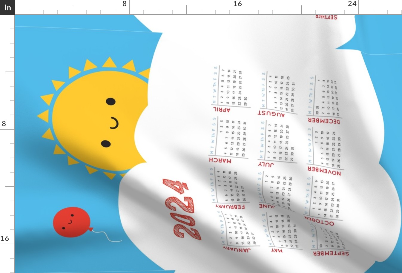 Happy Sun 2024 Tea Towel Calendar