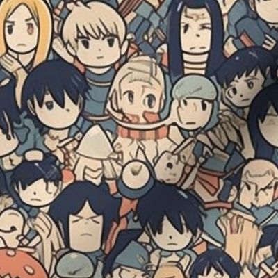 anime faces in a crowd