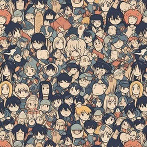anime faces in a crowd