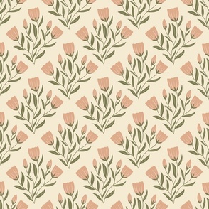 Traditional Pink flowers on cream