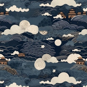 japanese night skies with a full moon