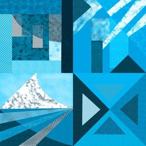 cloud burst and mountain texture patchwork modern geometric 12” repeat triangles, squares