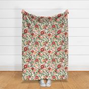 Boho chic red poppy linen look texture on warm beige size large