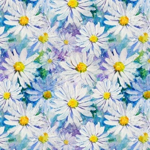 Wild Daisies white blue yellow summer flowers Large scale 12 inch