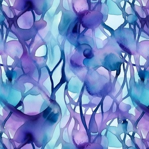 purple blue and teal abstract watercolor tendrils