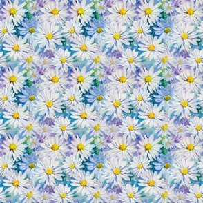 Wild Daisies white blue yellow summer flowers small scale 6 inch