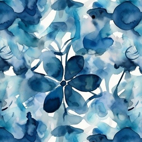 floral watercolor abstract in blue