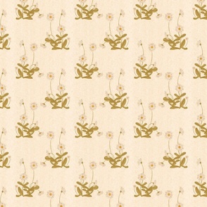 Floral pattern with little daisy plants on a cream background with vintage linen texture
