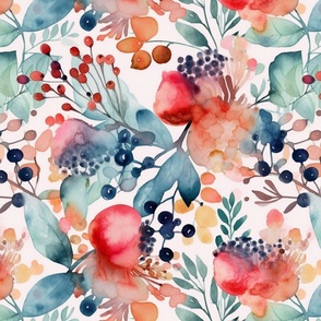 watercolor floral in teal and orange
