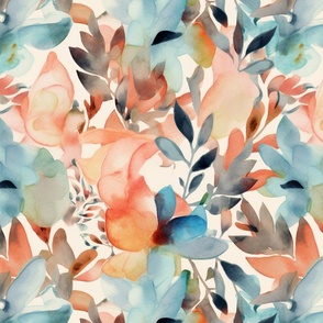 watercolor floral in teal and peach