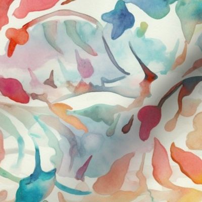 botanical watercolor leaves in peach and teal
