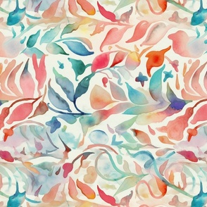 botanical watercolor leaves in peach and teal