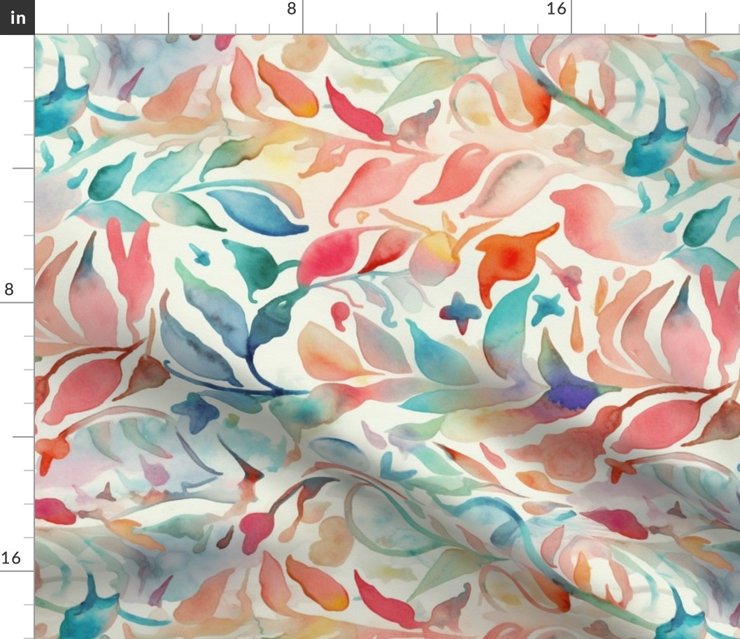 botanical watercolor leaves in peach and teal