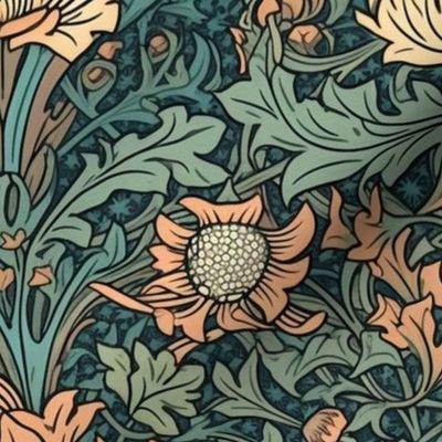 william morris floral orange sunflowers