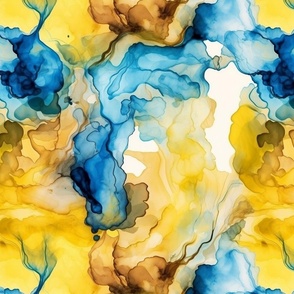 yellow and blue alcohol ink