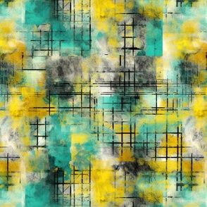 yellow and teal grunge abstract plaid